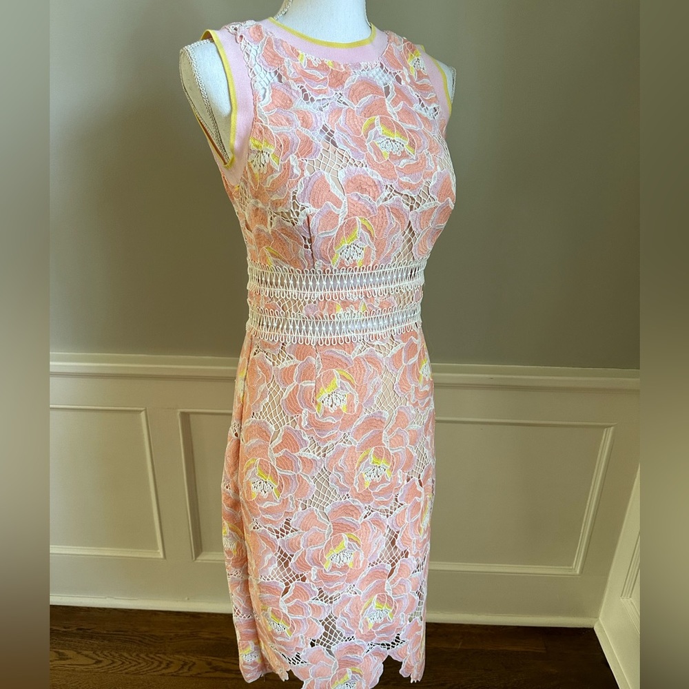 SAYLOR Pink & Yellow Floral Lace Backless Dress